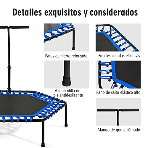 COSTWAY Tampolín Fitness Entrenamiento para Gimnasio, Cama Elástica Entrenamiento Cardio con Empuñadura Regulable, Cama Elástica Silenciosa Carga 150 kg (Azul)