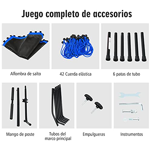 COSTWAY Tampolín Fitness Entrenamiento para Gimnasio, Cama Elástica Entrenamiento Cardio con Empuñadura Regulable, Cama Elástica Silenciosa Carga 150 kg (Azul)