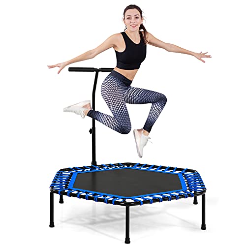 COSTWAY Tampolín Fitness Entrenamiento para Gimnasio, Cama Elástica Entrenamiento Cardio con Empuñadura Regulable, Cama Elástica Silenciosa Carga 150 kg (Azul)