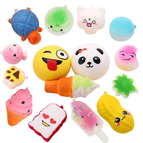 Cosy Life 15 Piezas Squishy Kawaii, Juguetes Hinchado Lento de Squishies llaveros teléfono Cadena alimentaria Correas Accesorios Adornos