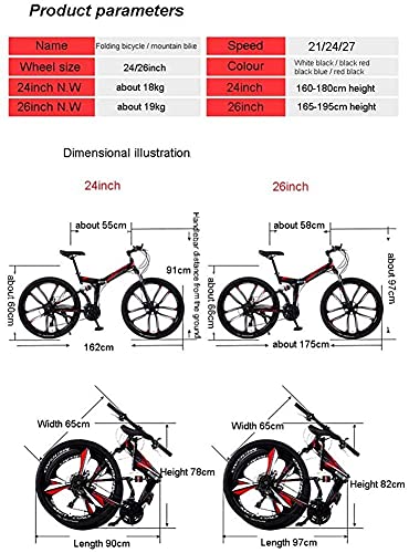 COUYY 24/26 Pulgadas Variable Variable Plegable Mountain Bike Estudiante Deporte Bicicleta Amortiguador Amortiguador Niño Bike Boys & Girls Double Disc,24 Speed,24 Inches