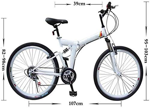 COUYY Bicicleta Plegable, 24-26 Pulgadas 21 velocidades Bicicleta de montaña Plegable, Freno y Trasero V Absorbente de Choque Mountain Bike Speed ​​Coche,Blanco,24inches