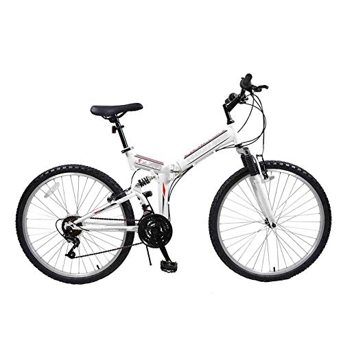 COUYY Bicicleta Plegable, 24-26 Pulgadas 21 velocidades Bicicleta de montaña Plegable, Freno y Trasero V Absorbente de Choque Mountain Bike Speed ​​Coche,Blanco,24inches