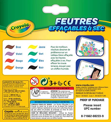 Crayola – 8 rotuladores borrables (punta ancha) – Caja francesa – Para manualidades – Rotuladores y accesorios de fantasía – A partir de 3 años – Juego de dibujo y colorear