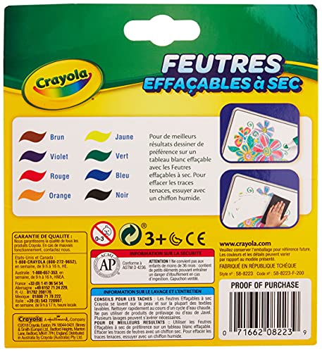 Crayola – 8 rotuladores borrables (punta ancha) – Caja francesa – Para manualidades – Rotuladores y accesorios de fantasía – A partir de 3 años – Juego de dibujo y colorear