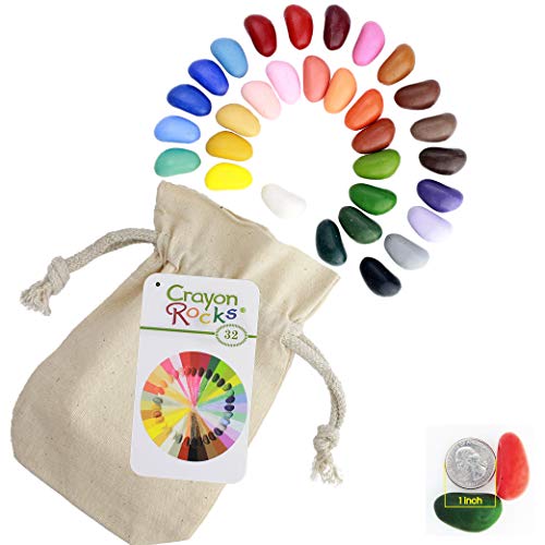 Crayon Rocks - Lápices de colores Soya para niños - no tóxicos [estimulante el mango de lápiz] - tiza duradera en una bolsa de muselina - 8, 16 o 32 colores naturales encerables - dibuje en papel y tela (32(Treinta y dos) Lapices)