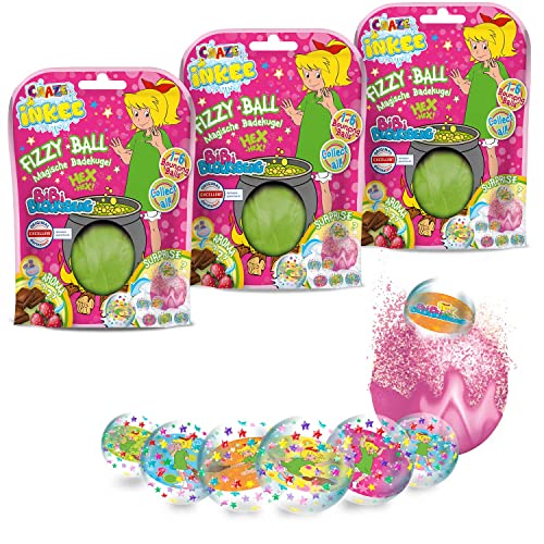 CRAZE Bibi & Tina Pack 3 Bombas Infantiles de Bibi Blocksberg con Juguete Regalo Pelota. Lote de 3 Sales de Baño Espumosas para Bañera o Piscina de Niños con Olor Sorpresa, Multicolor (29480)