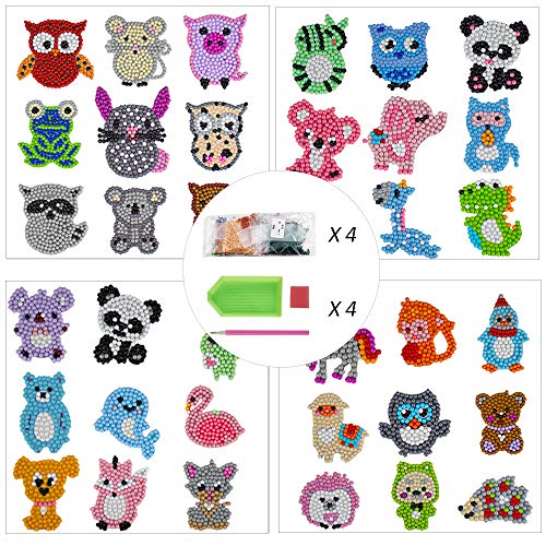 CREATIEES 36pz DIY 5d Diamante Stickers Kit de Pintura Diamond Painting para Niños, Animales Dotz Pintar por NúMeros Rompecabezas De Diamantes Etiqueta para Adultos Principiantes