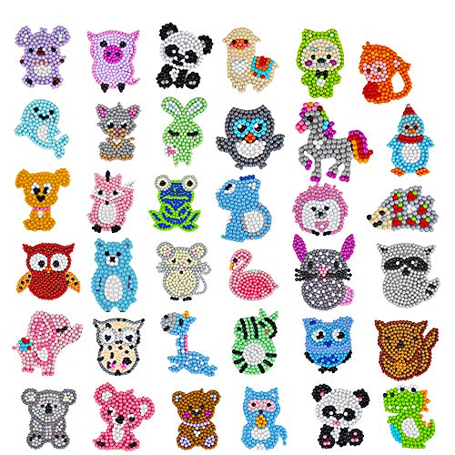 CREATIEES 36pz DIY 5d Diamante Stickers Kit de Pintura Diamond Painting para Niños, Animales Dotz Pintar por NúMeros Rompecabezas De Diamantes Etiqueta para Adultos Principiantes