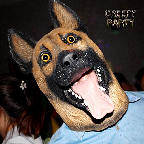 CreepyParty Máscara de Cabeza Animal de Látex de Fiesta de Halloween de Perros Pastor Aleman Máscara de Carnaval