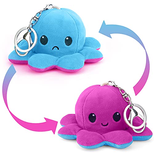 CS COSDDI Llavero de peluche con forma de pulpo de peluche reversible Happy Sad Oktopus para niños y niñas, regalo para niños y niñas