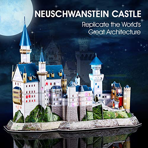 CubicFun Puzzle 3D LED Castillo de Neuschwanstein Alemania Arquitectura Famosa Kits de Edificio Modelo, Souvenir Decoración y Regalos para Adultos y Niños, 128 Piezas