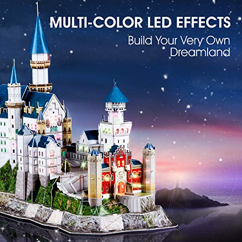 CubicFun Puzzle 3D LED Castillo de Neuschwanstein Alemania Arquitectura Famosa Kits de Edificio Modelo, Souvenir Decoración y Regalos para Adultos y Niños, 128 Piezas