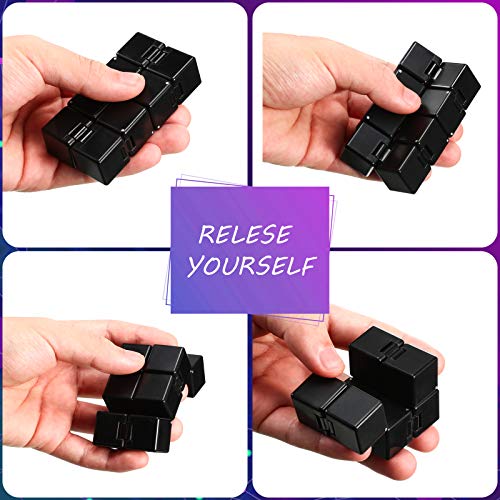 Cubo Infinito Juguete Inquieto EDC Mini Juguete de Dedo de Persona Agitada, Juguetes de Twister de Muñeca de Mano de Cubo de Rompecabezas 3D para Alivio de Estrés Matar Tiempo (Negro)