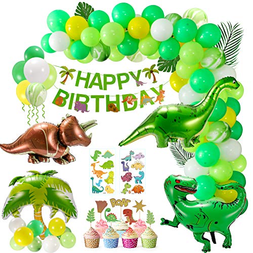 Cumpleaños Decoracion, 110 Piezas Fiesta de Dinosaurio Globo de Happy Birthday Banner Jurásico Mundial Tema Party para Niñas Niños