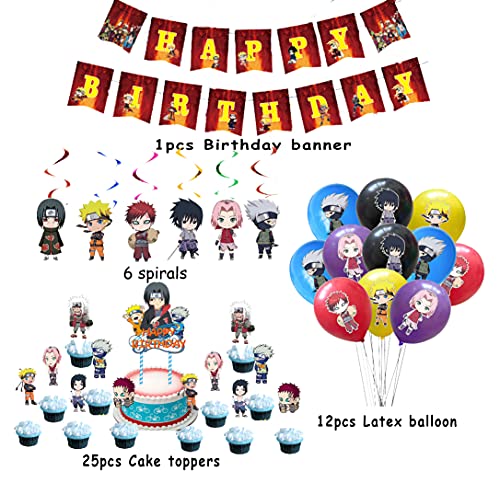 Cumpleaños Naruto Globos Decoraciones Naruto Banners de Cumpleaños Decoraciones Anime Remolinos Colgantes de Decoración Anime Tarta Decoracion para Niñas Niños Decoraciones de Cumpleaños