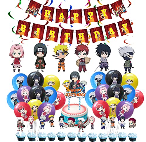 Cumpleaños Naruto Globos Decoraciones Naruto Banners de Cumpleaños Decoraciones Anime Remolinos Colgantes de Decoración Anime Tarta Decoracion para Niñas Niños Decoraciones de Cumpleaños