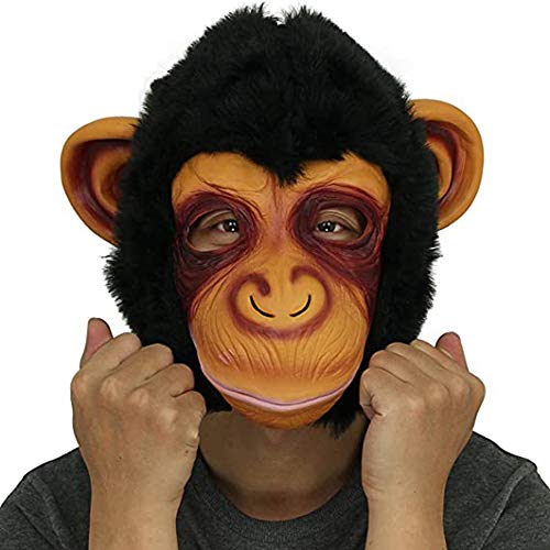 Cusfull Disfraces de Chimpancé Mágico Máscaras de Animal Mono de Látex de Caucho para Adultos Disfraz de Orangután Negro Fiesta Halloween Antifaz de Cabeza Espeluznante Novedad