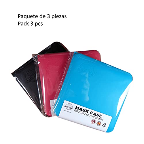 Cussi - 3x MaskCase, estuches cuadrados para guardar mascarillas (ROJO, NEGRO, BLANCO)