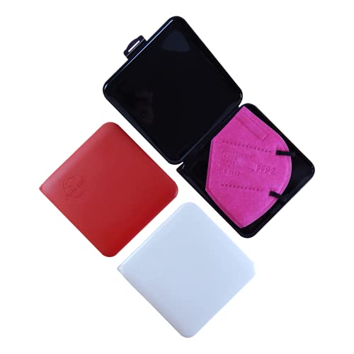 Cussi - 3x MaskCase, estuches cuadrados para guardar mascarillas (ROJO, NEGRO, BLANCO)