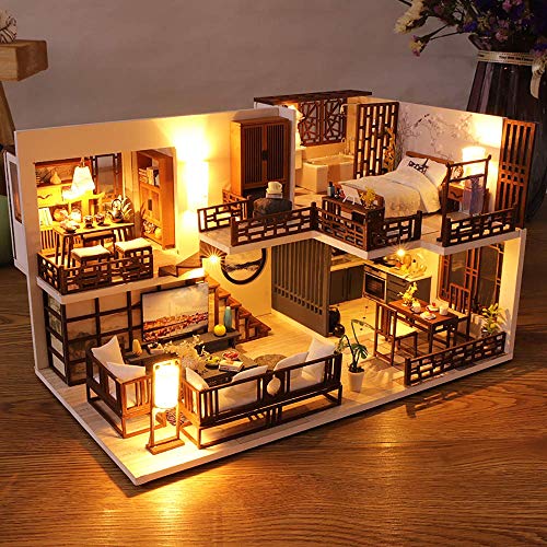 CUTEBEE Miniatura de la casa de muñecas con Muebles, Equipo de casa de muñecas de Madera DIY, más Resistente al Polvo y el Movimiento de música