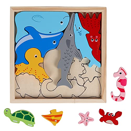 Cuteefun 3 Pack Puzzle de Madera para Niños 3 4 5 Años Montessori Vehículos Animales Marinos Puzzle Dinosaurios para Regalo de Niños y Niñas