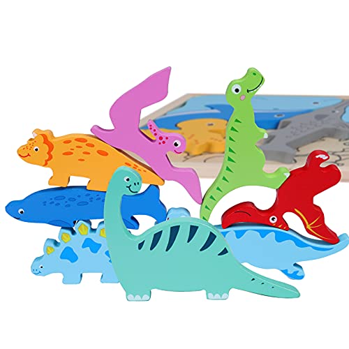 Cuteefun 3 Pack Puzzle de Madera para Niños 3 4 5 Años Montessori Vehículos Animales Marinos Puzzle Dinosaurios para Regalo de Niños y Niñas