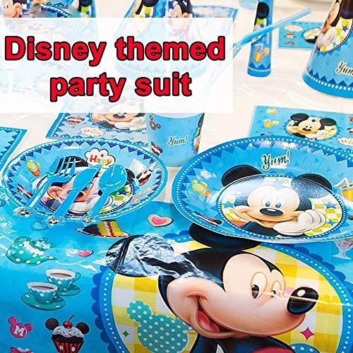 CYSJ 26PCS Set de Fiesta de cumpleaños de Mickey Disney Mickey Mouse Party Decoration Set para 6 Invitados Platos Tazas Servilletas Pack de Fiesta Mickey Mantel Sirve