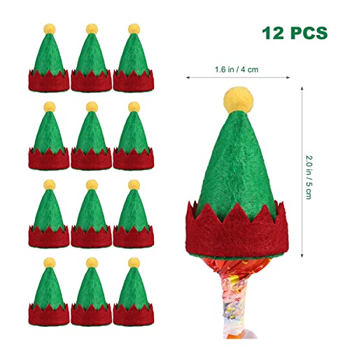 DANFENG 12 unids Mini Christmas Elf Caps Caps Diseño Lollipop Sombreros Decoras Nonwoven Candy Embalaje Sombreros Suministros de Navidad Compatible con Home Shop 100 Nuevo