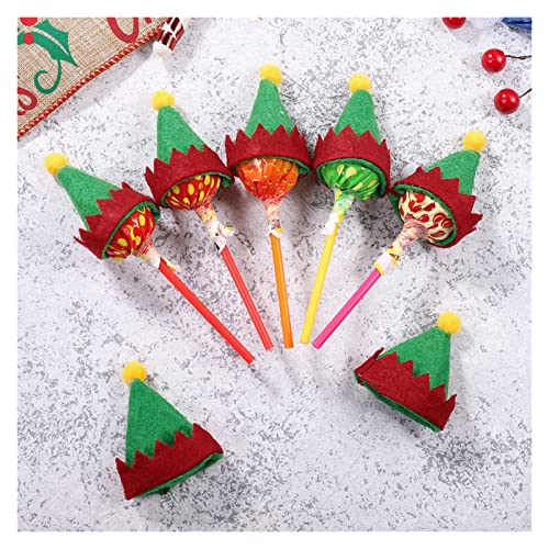 DANFENG 12 unids Mini Christmas Elf Caps Caps Diseño Lollipop Sombreros Decoras Nonwoven Candy Embalaje Sombreros Suministros de Navidad Compatible con Home Shop 100 Nuevo