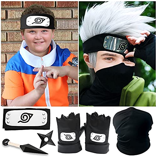 Daohexi Kakashi - Juego de cosplay ninja Konoha Naruto, cinta para la frente y máscara de cacashi, guantes, shuriken de Kunai Ninja de plástico, accesorio para cosplay de Naruto