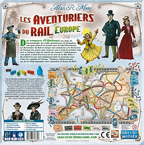 Days of Wonder Ticket to Ride - Europe Niños Estrategia - Juego de tablero (Estrategia, Niños, 60 min, Niño/niña, 8 año(s), Alan R. Moon) - Idioma Francés