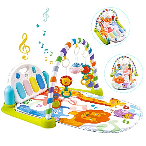 deAO Tapete de Juegos Infantil para Bebé Centro de Actividades Incluye Piano, Proyector, Sonajeros Móviles, Función Bluetooth, Luces y Sonidos