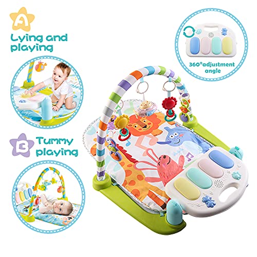 deAO Tapete de Juegos Infantil para Bebé Centro de Actividades Incluye Piano, Proyector, Sonajeros Móviles, Función Bluetooth, Luces y Sonidos