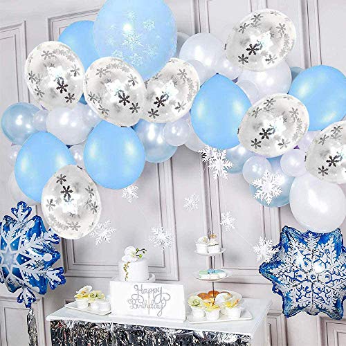 Decoracion Cumpleaños Frozen,44 Piezas Copo Nieve FiestaCumpleaños Decoración,Decoraciones De Cumpleaños Azul,Set de Decoración de Fiesta de Cumpleaños,con Pancarta,Globos,para Cumpleaños,Baby Shower