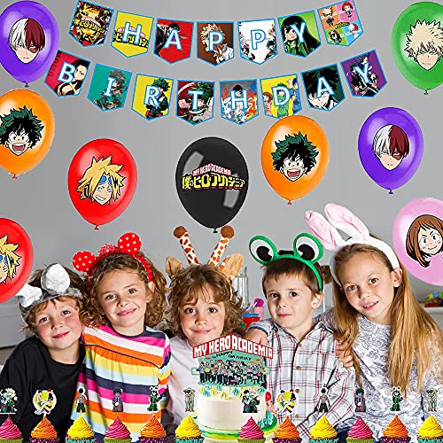 Decoracion Cumpleaños My Hero Academia Globos Feliz Cumpleaños del Pancarta Adorno de Torta para Niños Decoraciones de Fiesta Cumpleaños de Anime