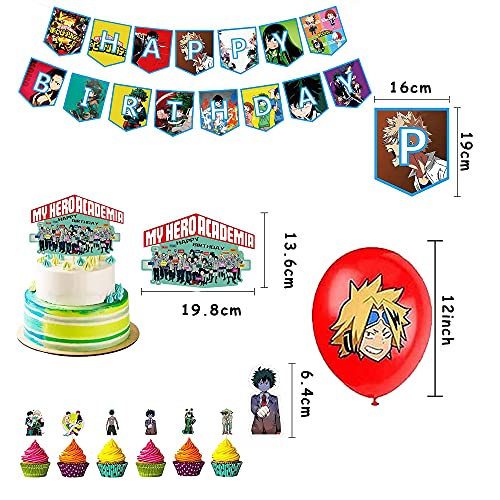 Decoracion Cumpleaños My Hero Academia Globos Feliz Cumpleaños del Pancarta Adorno de Torta para Niños Decoraciones de Fiesta Cumpleaños de Anime