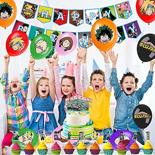 Decoracion Cumpleaños My Hero Academia Globos Feliz Cumpleaños del Pancarta Adorno de Torta para Niños Decoraciones de Fiesta Cumpleaños de Anime