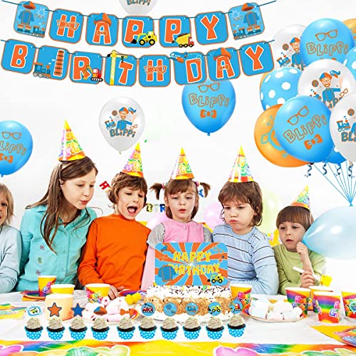 Decoración de cumpleaños Blipi, fiesta de cumpleaños, paquete de fiesta para niños, globos de cumpleaños, pancarta para tartas, diseño de paneles, globos (34 unidades)