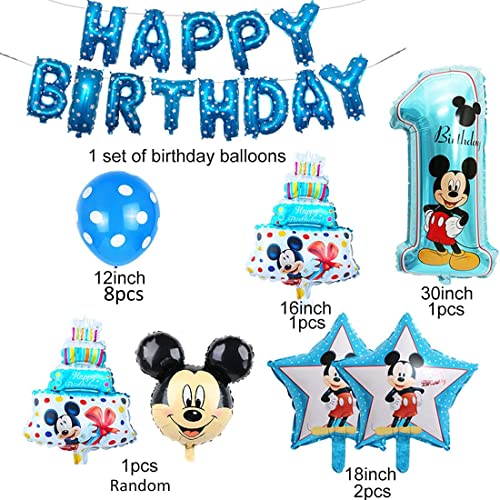 Decoraciones de cumpleaños de Mickey Mouse Miotlsy Decoración Fiesta de Cumpleaños Fiesta de Mickey Minnie Banner de Happy Birthday, Globos número para la Fiesta temática de Mickey Mouse