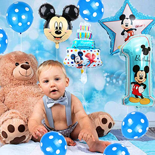 Decoraciones de cumpleaños de Mickey Mouse Miotlsy Decoración Fiesta de Cumpleaños Fiesta de Mickey Minnie Banner de Happy Birthday, Globos número para la Fiesta temática de Mickey Mouse