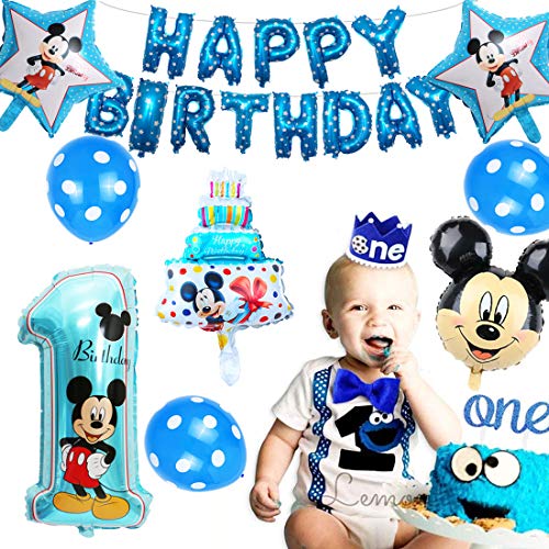 Decoraciones de cumpleaños de Mickey Mouse Miotlsy Decoración Fiesta de Cumpleaños Fiesta de Mickey Minnie Banner de Happy Birthday, Globos número para la Fiesta temática de Mickey Mouse