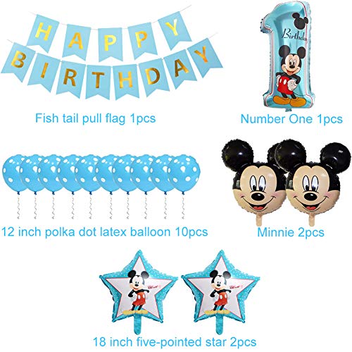 Decoraciones de cumpleaños de Mickey Mouse ZSWQ-Mickey Party Globos Bolas de Nido de Abeja de Mickey Globo de Blue, Banner de Happy Birthday, Globos número para la Fiesta temática de Mickey Mouse