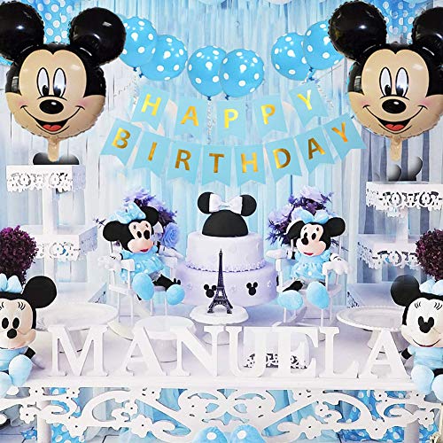 Decoraciones de cumpleaños de Mickey Mouse ZSWQ-Mickey Party Globos Bolas de Nido de Abeja de Mickey Globo de Blue, Banner de Happy Birthday, Globos número para la Fiesta temática de Mickey Mouse