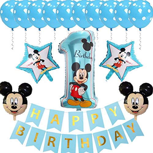 Decoraciones de cumpleaños de Mickey Mouse ZSWQ-Mickey Party Globos Bolas de Nido de Abeja de Mickey Globo de Blue, Banner de Happy Birthday, Globos número para la Fiesta temática de Mickey Mouse