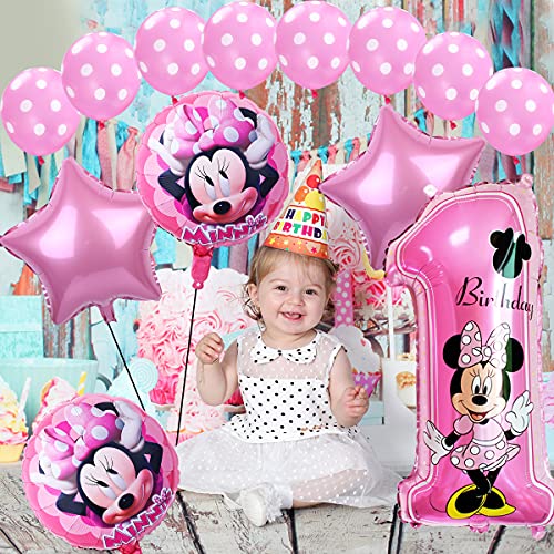 Decoraciones de cumpleaños de Minnie Mouse ZSWQ-Minnie Party Globos Bolas de Nido de Abeja de Minnie Globo de Rosado,Banner de Happy Birthday, Globos número para la Fiesta temática de Minnie Mouse