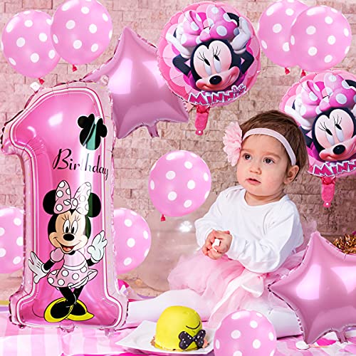 Decoraciones de cumpleaños de Minnie Mouse ZSWQ-Minnie Party Globos Bolas de Nido de Abeja de Minnie Globo de Rosado,Banner de Happy Birthday, Globos número para la Fiesta temática de Minnie Mouse