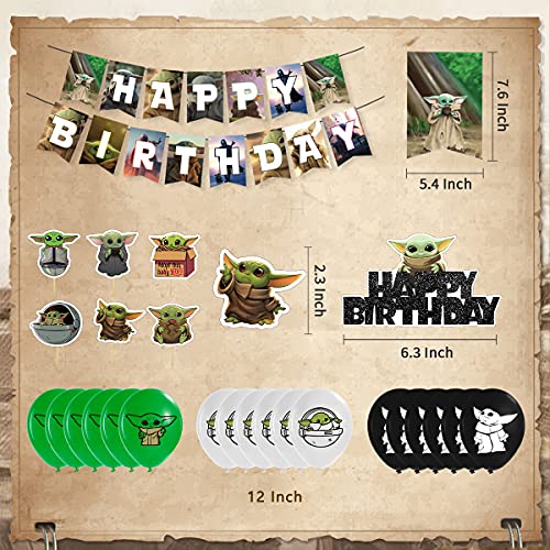 Decoraciones de fiesta de Yoda para fanáticos de STAR_War, 44 regalos de cumpleaños de mandalorian para los fans de Star War 18 globos, 1 paquete de pancartas, 24 adornos pequeños para tartas