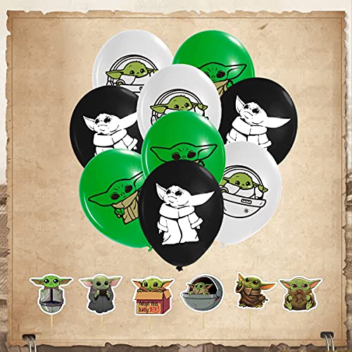 Decoraciones de fiesta de Yoda para fanáticos de STAR_War, 44 regalos de cumpleaños de mandalorian para los fans de Star War 18 globos, 1 paquete de pancartas, 24 adornos pequeños para tartas