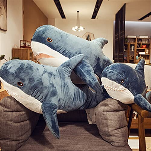 Dehcye 60-140cm Big Giant Polupar Shark Skin Soft Plush Shark Abrigo semiacabado Pez Almohada Juguetes Muñeca Regalo de Moda para niños Bebé 140cm Azul